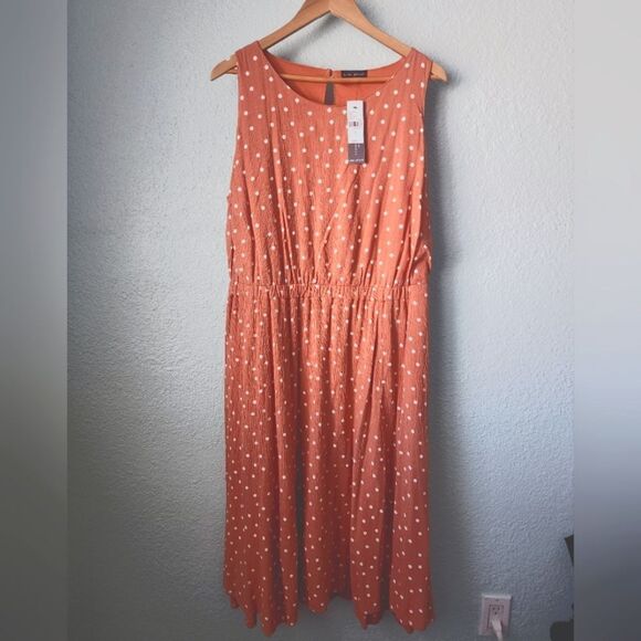 Lane Bryant polka dot midi dress side pockets lined new with tags pantheon color - Picture 2 of 12
